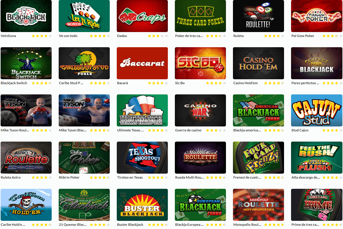 Lista de juegos Casino Estrella