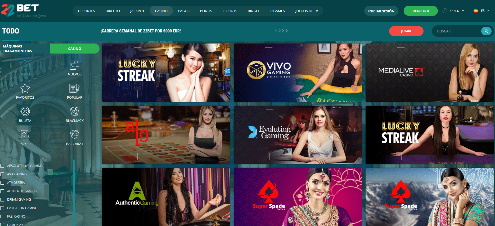 live 22bet casino 